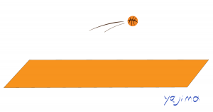 NBA（National Basketball Association）の観戦イメージをバスケットボールとそのコートだけで描いてみました。毎日がスーパープレイだらけ！を表現したくて。これからのライフデザインを提案するブログ「みらいメモ：暮らしと仕事を200字で」の記事「なぜか今夜もＮＢＡ！」のOGP画像です。企画制作・矢嶋剛（綴り手　矢嶋ストーリーtokyo）。