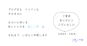 ブログ名もドメインもそのままに。みらいに通じる新しいメモを新しい形に。それまでしばらく休憩します。ご愛読ありがとうございました。企画制作・矢嶋剛。